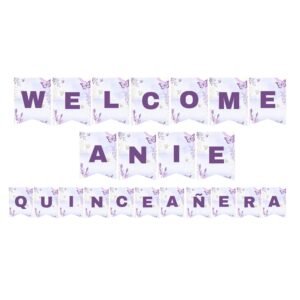 Elegant Printable Quinceañera Birthday Banner with floral crown design.