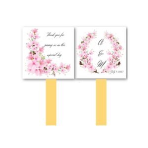 Breathtaking Cherry Blossom Wedding Fan Template in a 5.5 inch square format for DIY printing.
