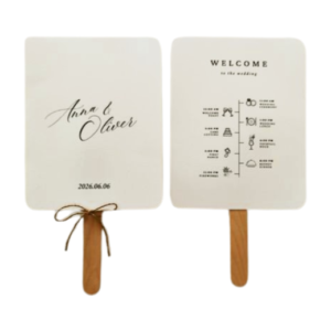 Breathtaking Elegant Wedding Fan Template with flowing calligraphy and a detailed icon-based timeline.