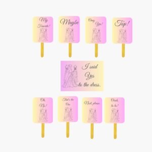A set of elegant bridal shower signs printable featuring the phrase I Say Yes to the Dress.