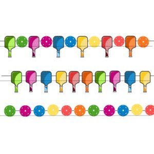 Energetic Pickleball Party Banner featuring colorful paddles and balls for a printable garland.