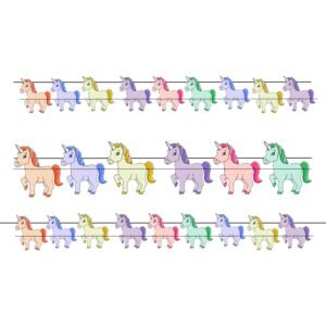 Magical Unicorn Birthday Garland with 20cm pastel figures for party decoration.