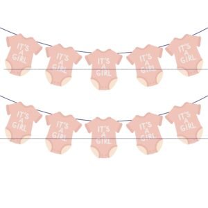 Adorable Printable Baby Shower Garland with pink It's a Girl Onesie Design
