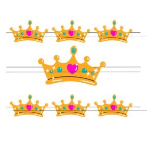 Stunning Large Printable Royal Crown Party Banner, 9.5x6.7 inches per figure, golden crowns for a magical royal birthday celebration.