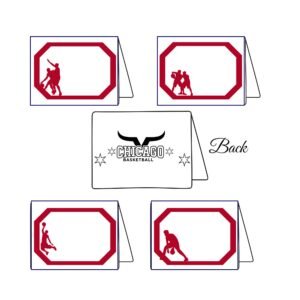Amazing Chicago basketball food tents and place cards in red and black on a party table