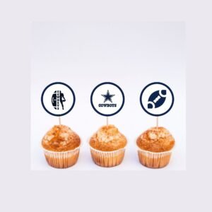 Amazing Dallas football cupcake toppers featuring blue star and football player silhouettes on cupcakes