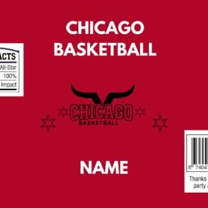 Custom Chicago Basketball chip bag cover featuring pinstripes, red bull logo, and a space for personalized name.