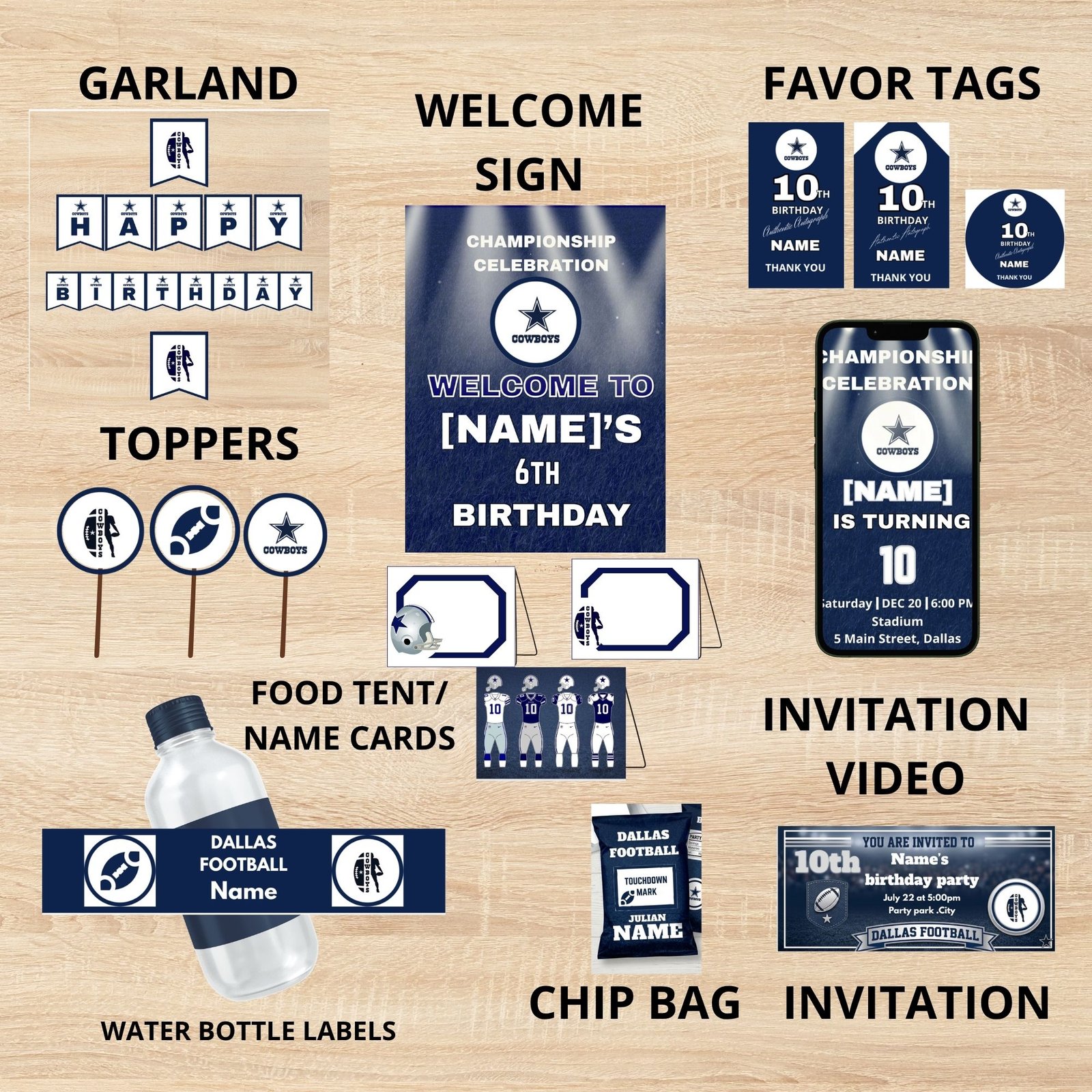Dallas football birthday party bundle