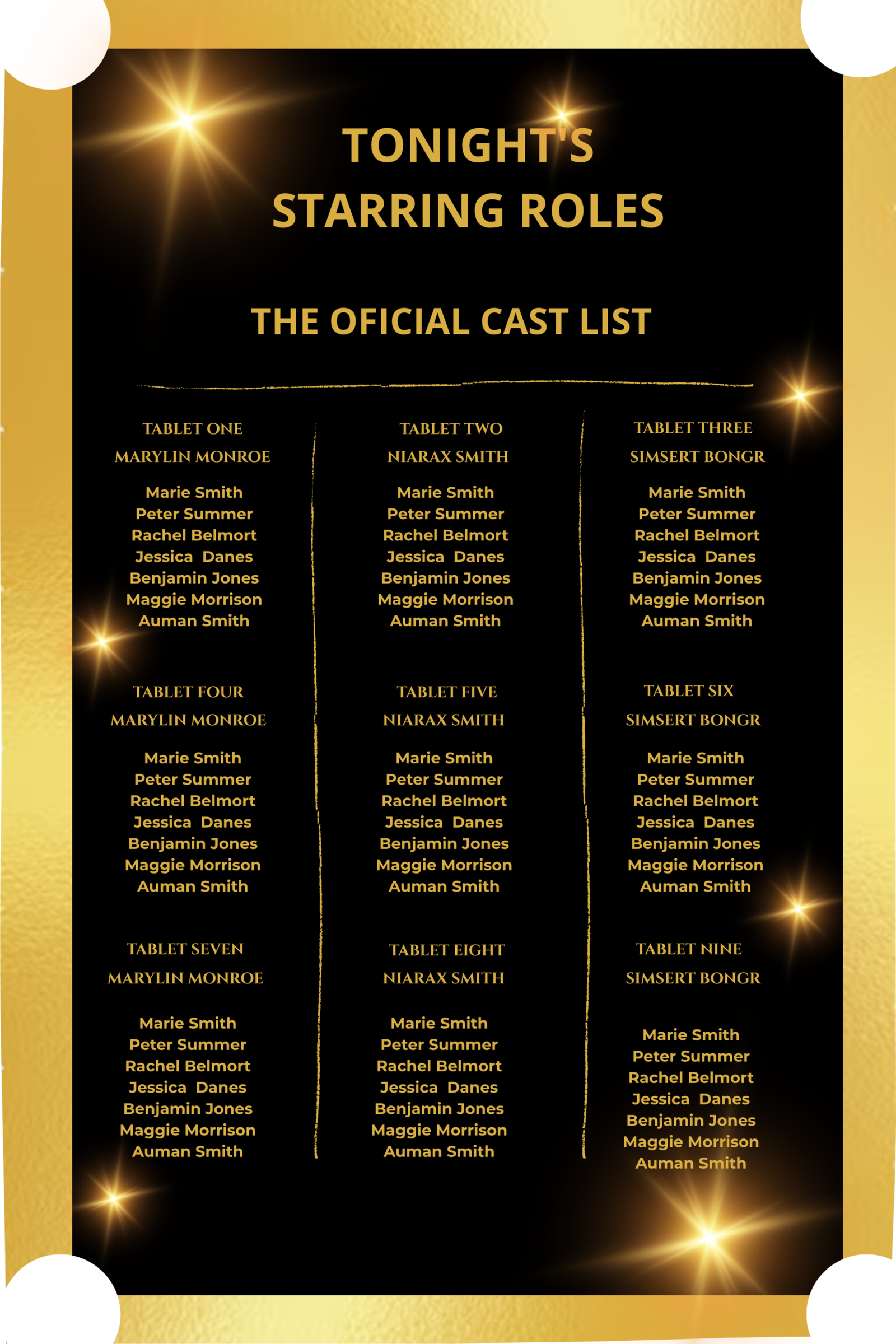 Hollywood Seating Chart Poster