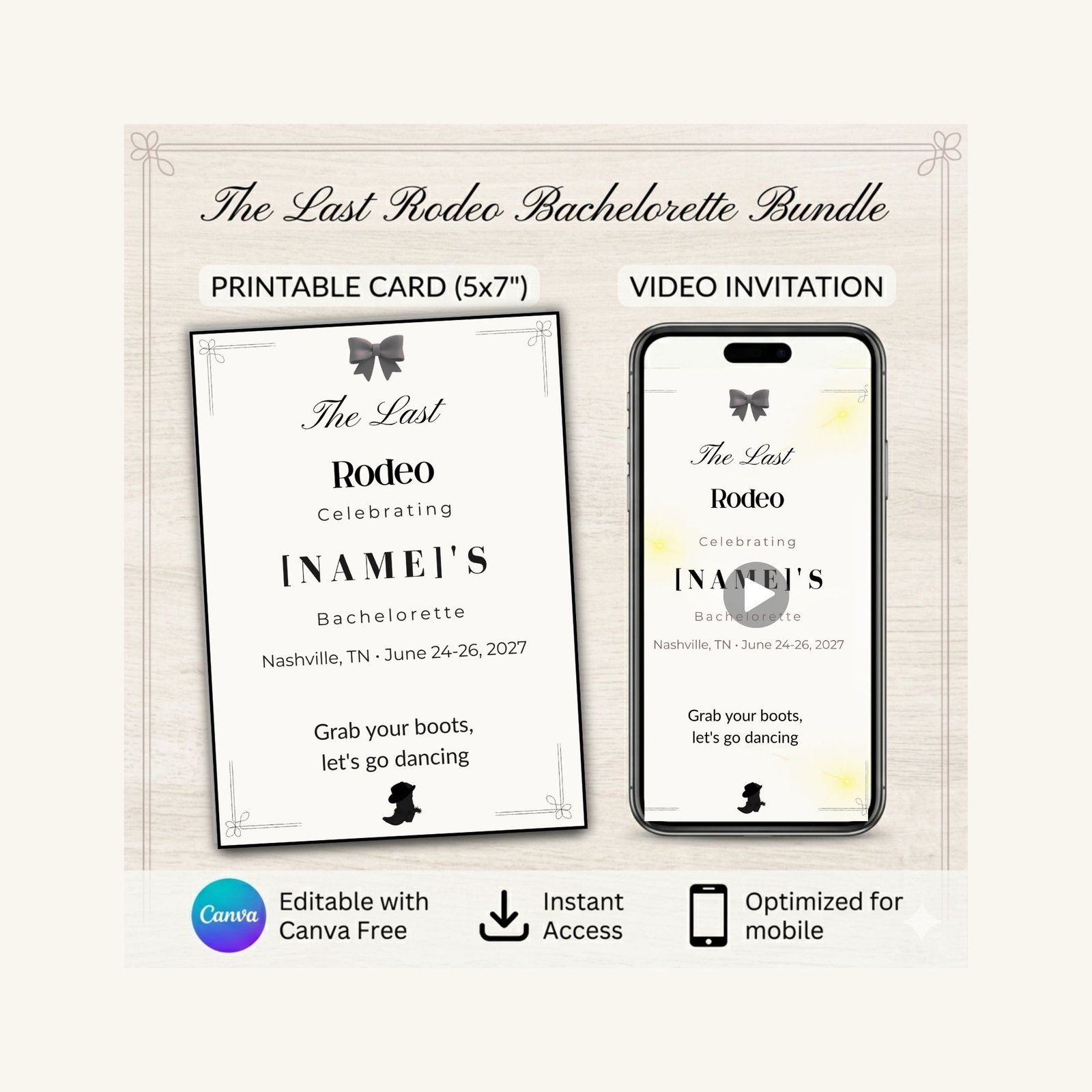 Midnight Rodeo Bachelorette Invitation