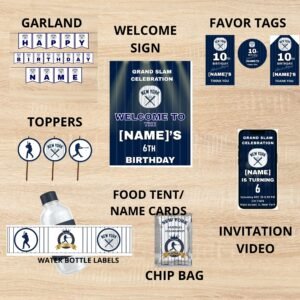 New York baseball birthday party bundle