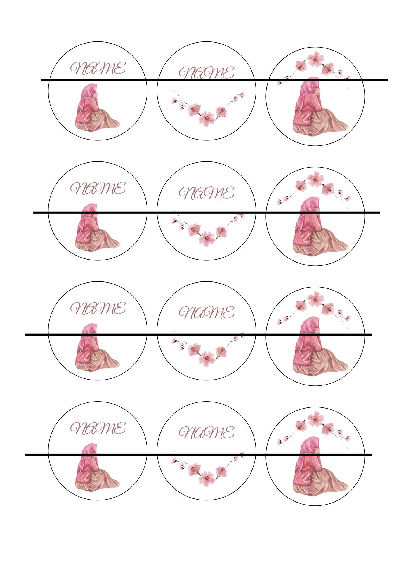 Set of 12 personalized Hijab Party Cupcake Toppers on A4 printable sheet.